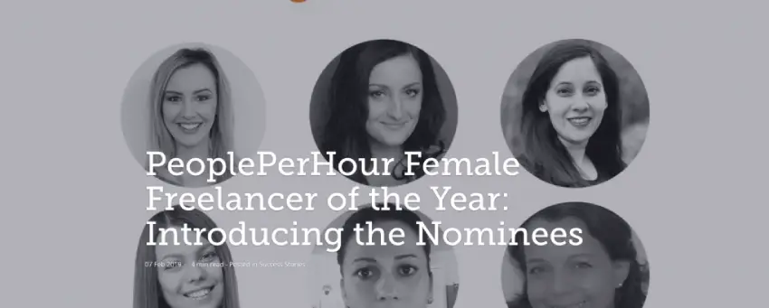 Banner announcing the People Per Hour Female Freelancer of the Year award and introducing the nominees