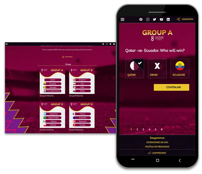 World Cup Predictions by Easypromos. A multi-round betting pool for the Qatar 2022 championships