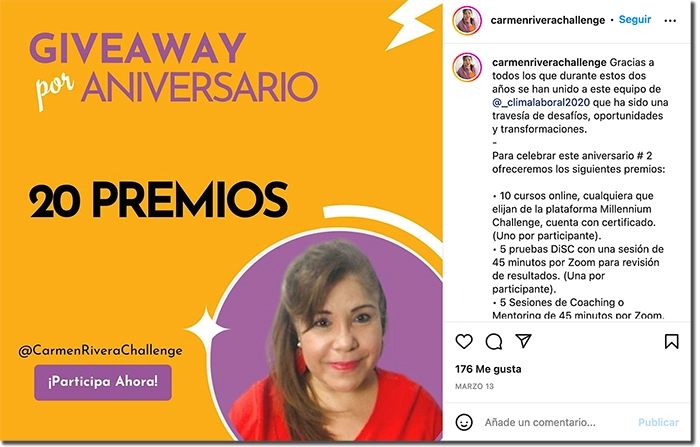 Giveaway ejemplos: celebrar aniversario en Instagram