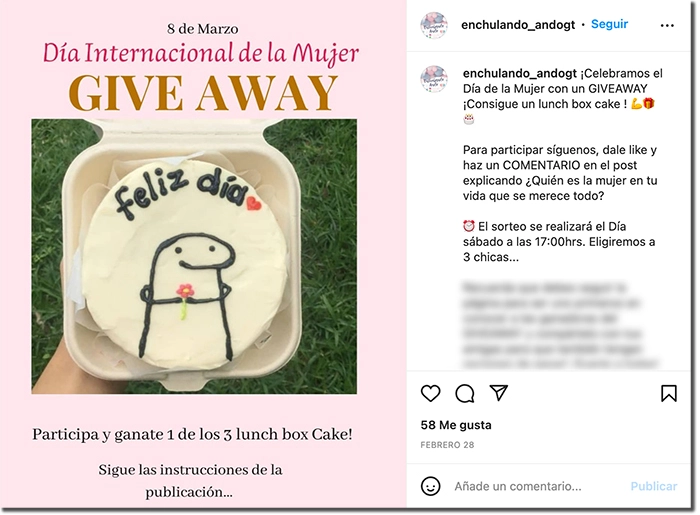 Ejemplo de giveaway en Instagram