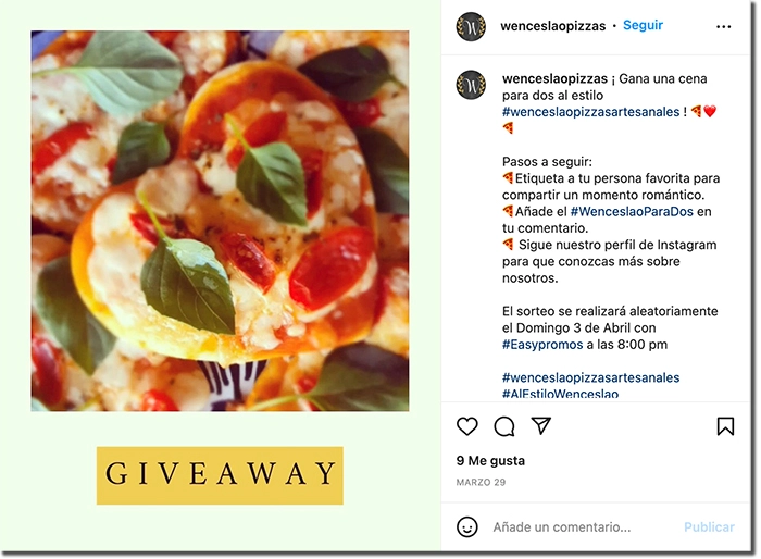 ejemplo de giveaway para dinamizar un perfil