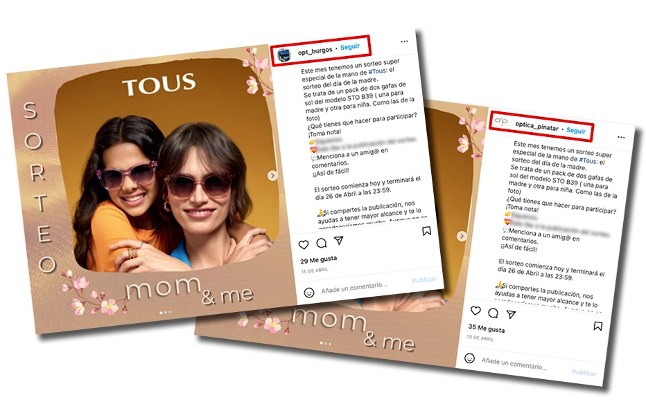 ejemplo de sorteo en Facebook e Instagram con colaboradores