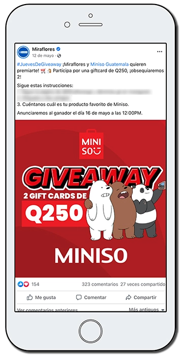 Ejemplo de giveaway en Facebook para fidelizar