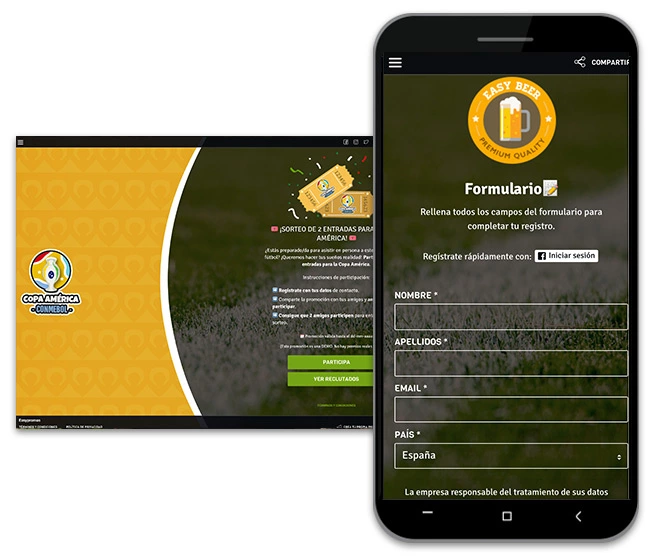 ejemplo de sorteo con registro para promocionar un partido de fútbol