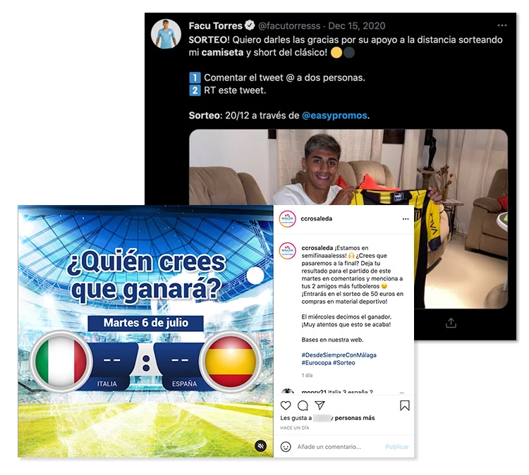 ejemplos de sorteos en redes sociales relacionados con el fútbol