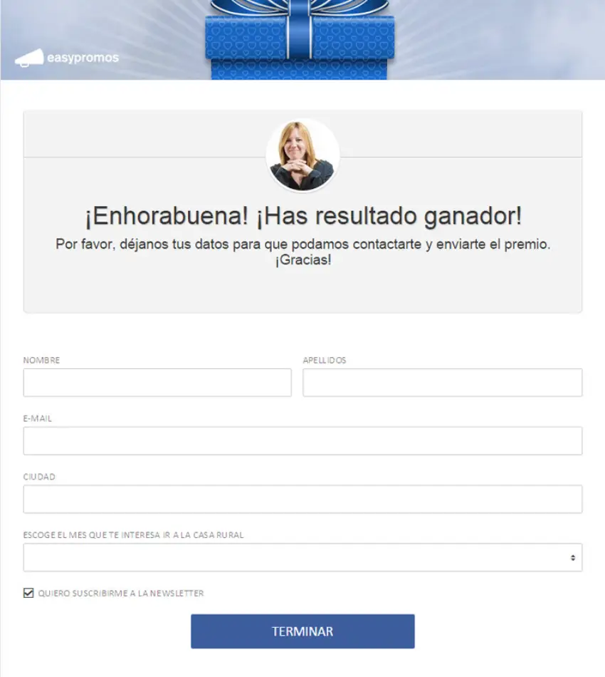 formulario para reclamar el premio online
