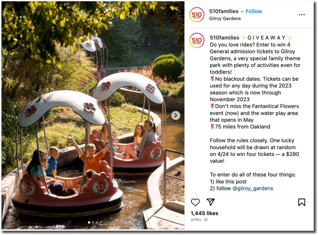 Vacation giveaway promotions on Instagram by 510 families