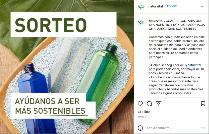 sorteo en Instagram para conseguir feedback clientes