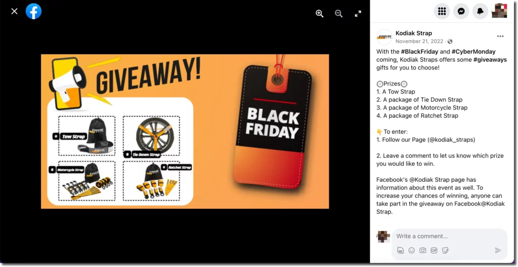 Black Friday giveaway on Facebook