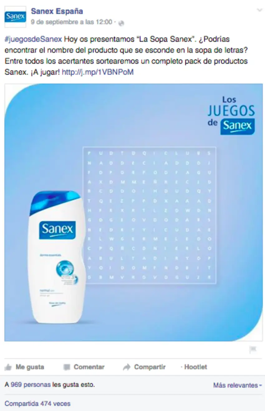 ejemplo de sorteo en facebook de la marca sanex