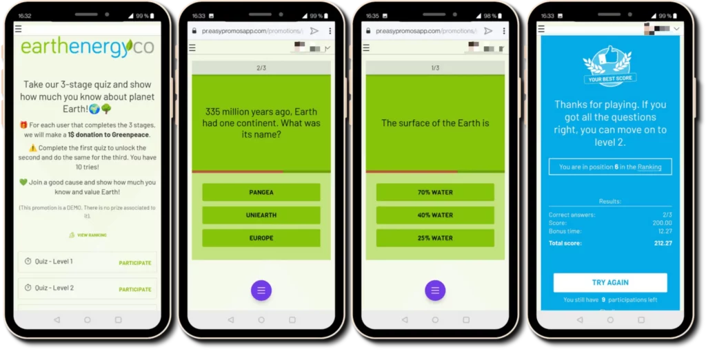 Earth Day Interactive Promotion - Timed Quiz
