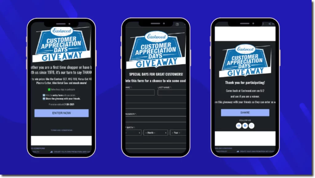 sweepstakes examples Eastwood Customer Appreciation Day