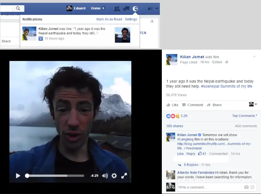 Facebook live streaming kilian jornet