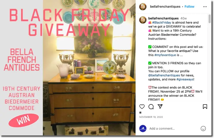 Black Friday Giveaway on Instagram