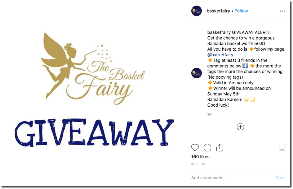 ejemplo de sorteo en Instagram del Ramadán