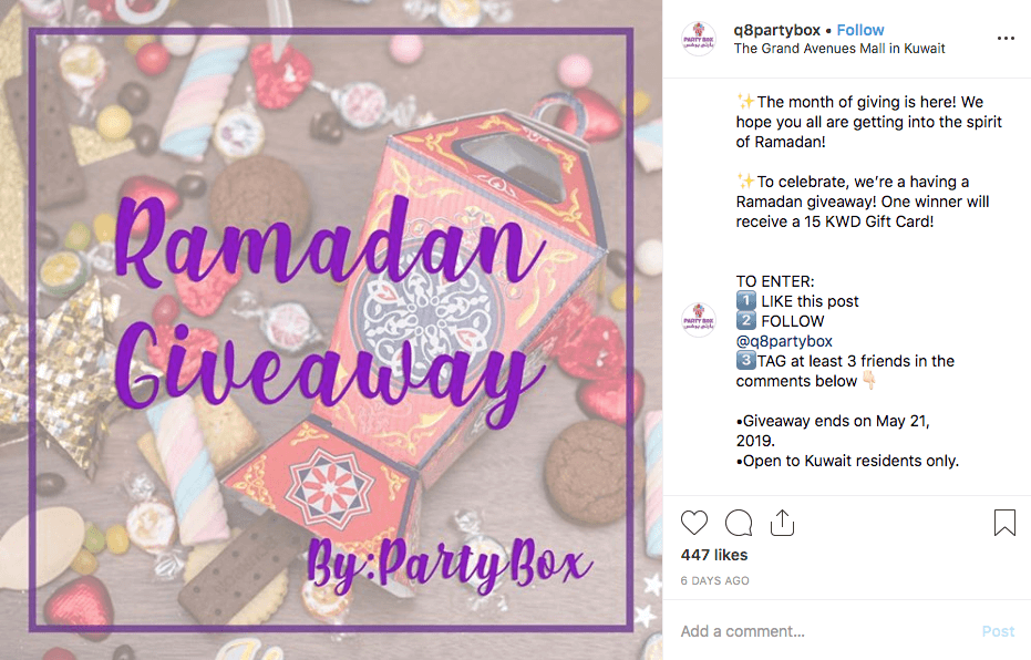 ejemplo de sorteo de tarjeta regalo para el ramadán