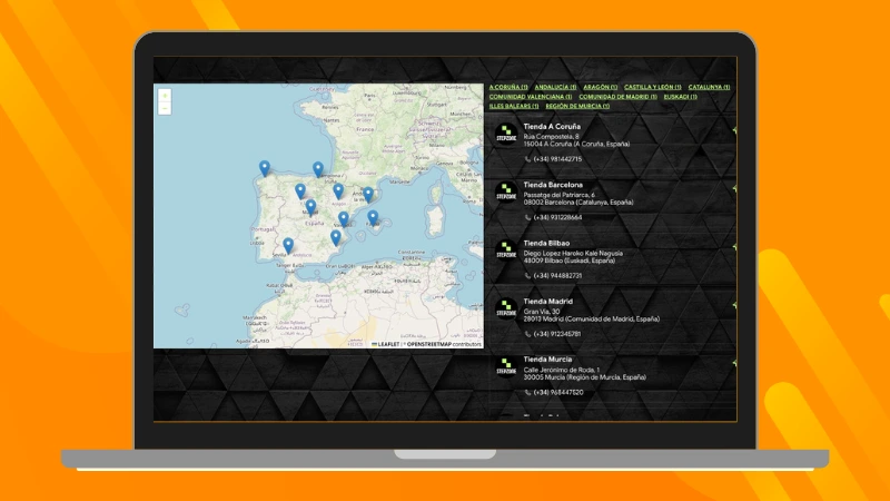 Mapa interactivo con las ubicaciones participantes de una promoción, que permite consultar y localizar todos los establecimientos incluidos en la campaña desde una única plataforma.