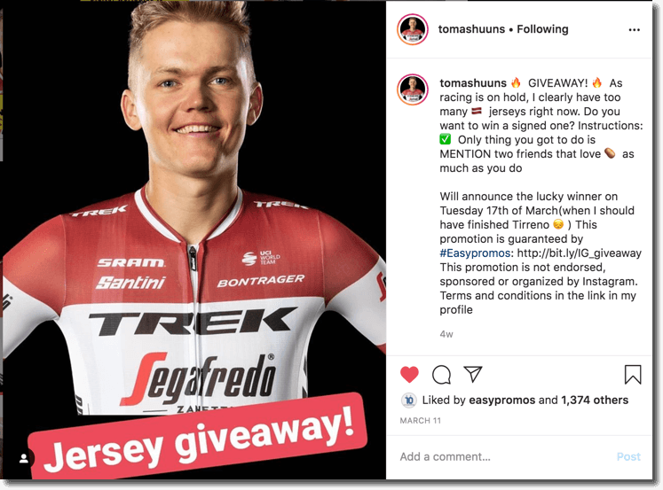 sorteo en Instagram de un deportista foto 3