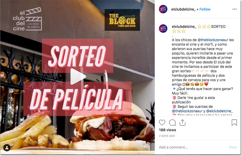 ejemplo de sorteo con video en Instagram