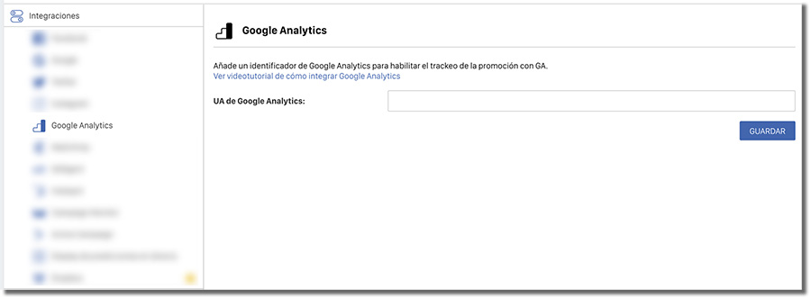 apartado integración con Analytics