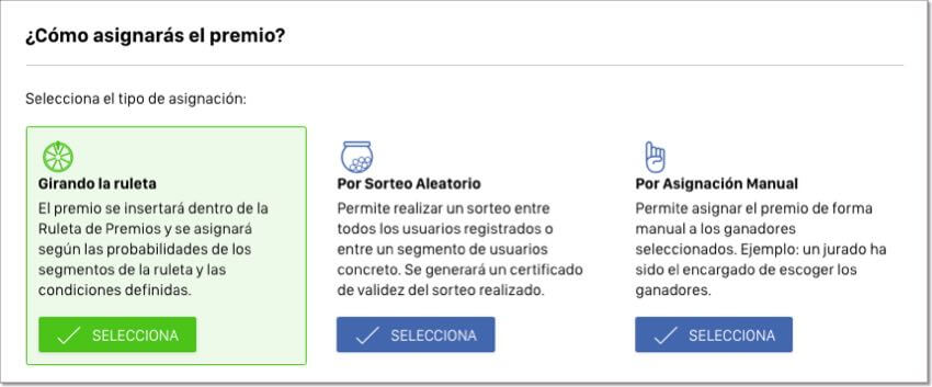 asignar premios ruleta