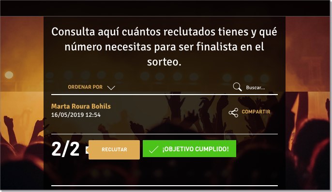 barra progreso reclutados sorteo