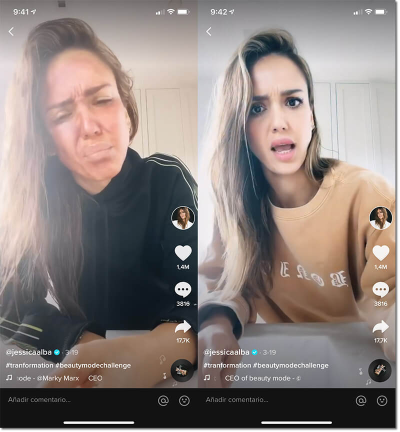 ejemplo reto TikTok, beauty mode