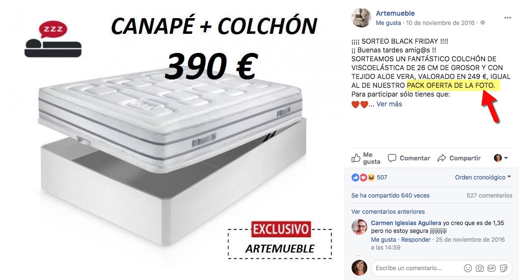 ejemplo de rifa de black friday: sorteo de un colchon