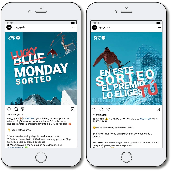 Ejemplo de sorteo Blue Monday en Instagram