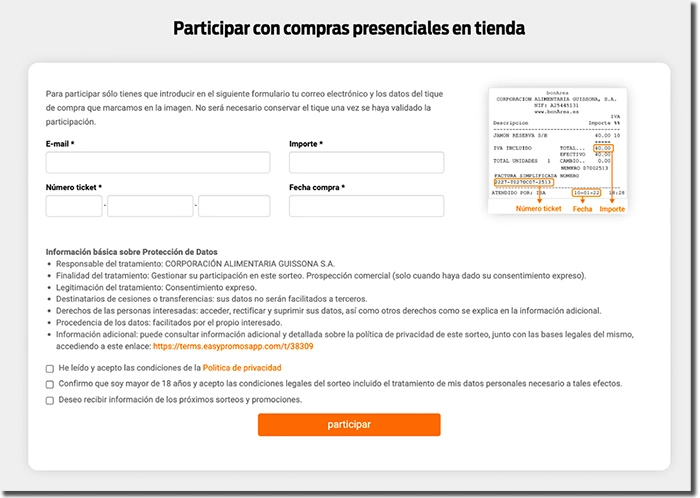 formulario de registro del sorteo de bonÀrea