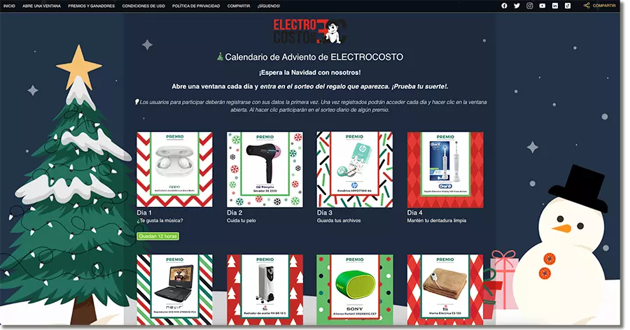 ejemplo de calendario de adviento online de Electrocosto