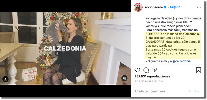 Sorteo con influencer en Instagram de Calzedonia y Rocío Osorno