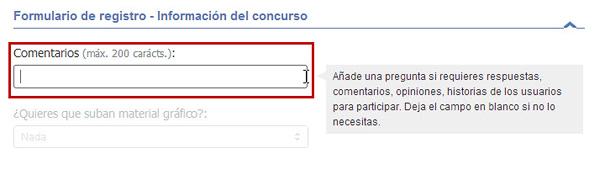 Easypromos - Campo comentarios