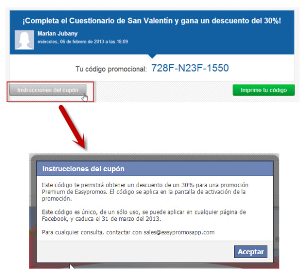 Códigos promocionales en Facebook