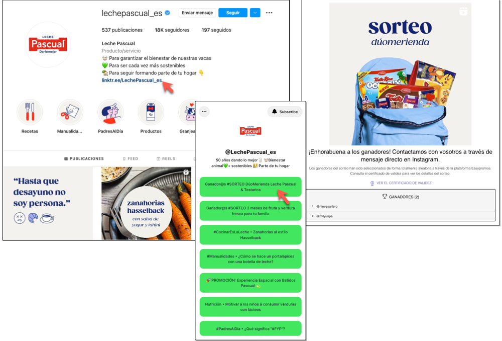 ejemplo como comunicar ganadores sorteo con certificado en Instagram
