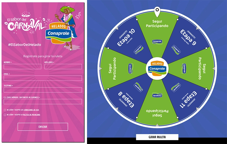 ejemplo de ruleta de premios de Conaprole
