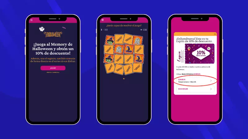Aumentar las ventas en Halloween: juego de memoria con cupón canjeable