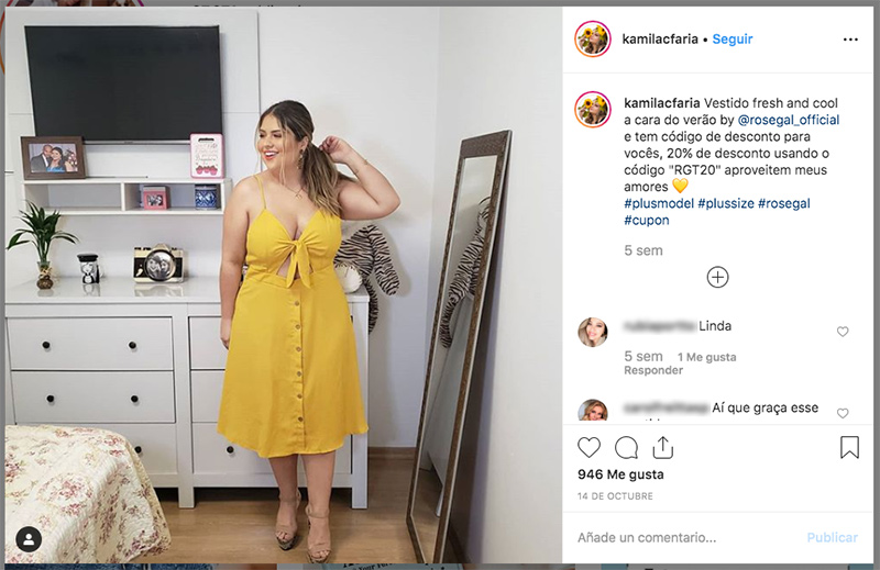 ejemplo de descuento a través de influencer