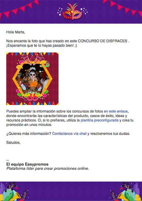 ejemplo de email de carnaval