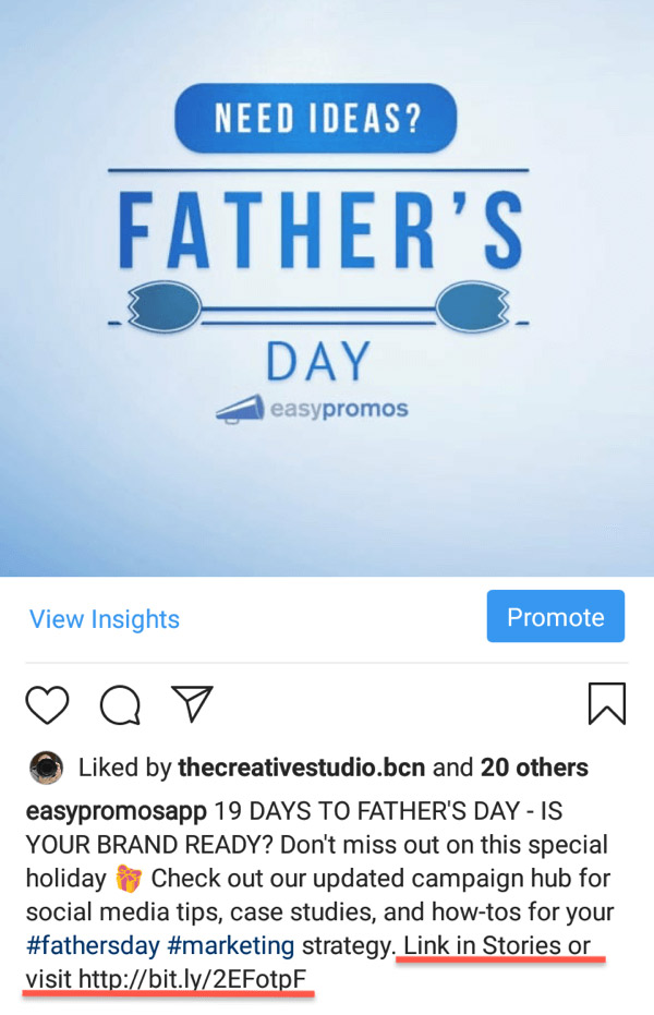 formas de compartir enlaces en Instagram: enlace en el texto