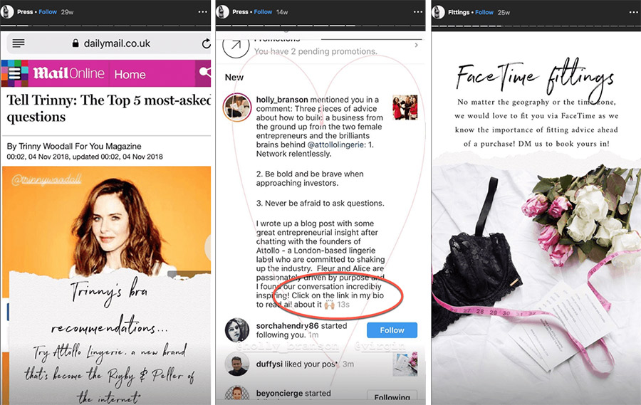 ejemplo stories sin enlaces directos