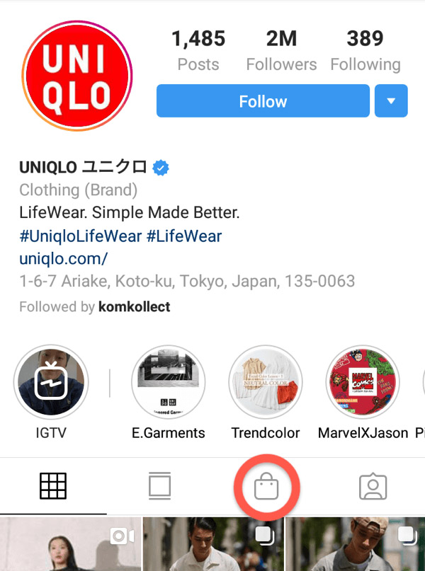 ejemplo pestaña compras instagram