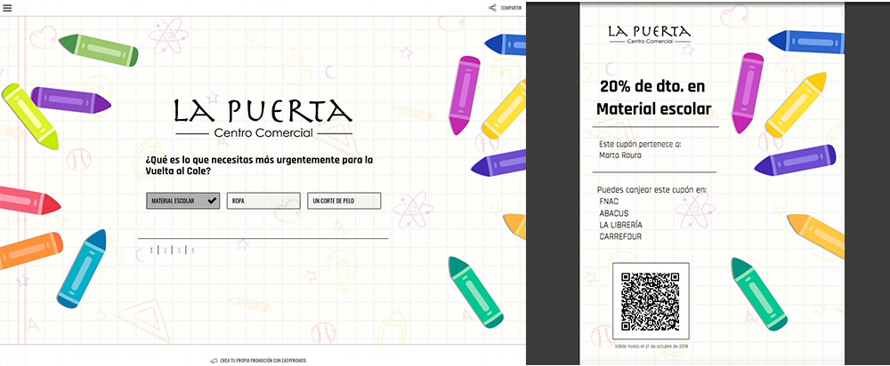 ejemplo de test dentro de la campaña de promociones escolares con cupones