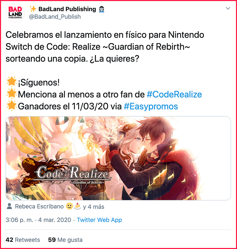 ejemplo de sorteo en twitter dirigido a un público muy concreto