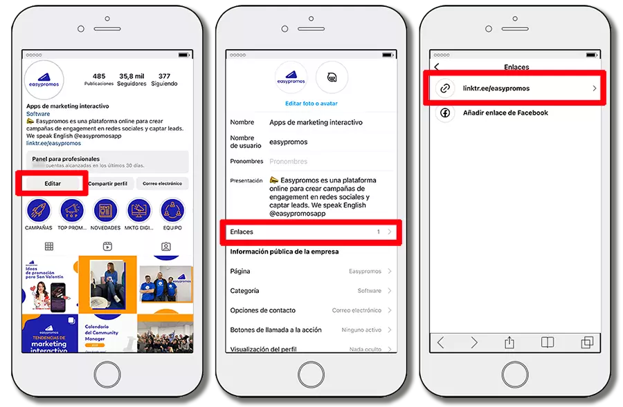 cómo modificar el enlace de la BIO de Instagram
