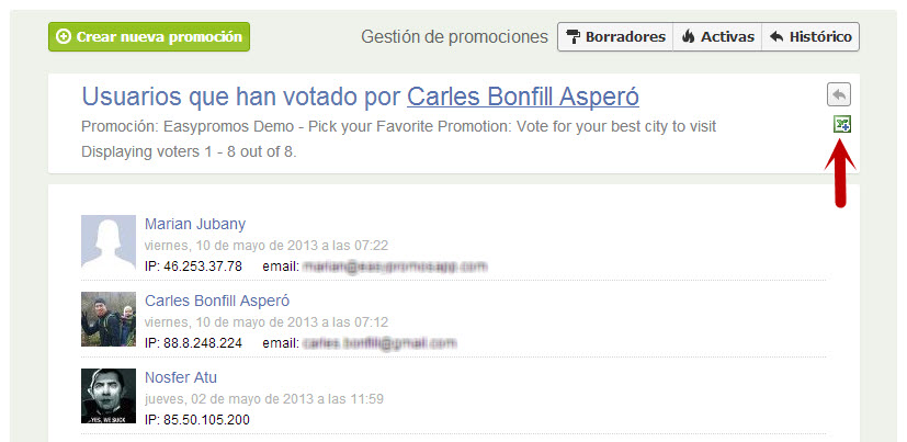 Easypromos - Exportar listado votantes