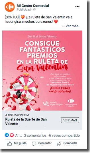 facebook ads de la campaña de la ruleta online para regalar premios