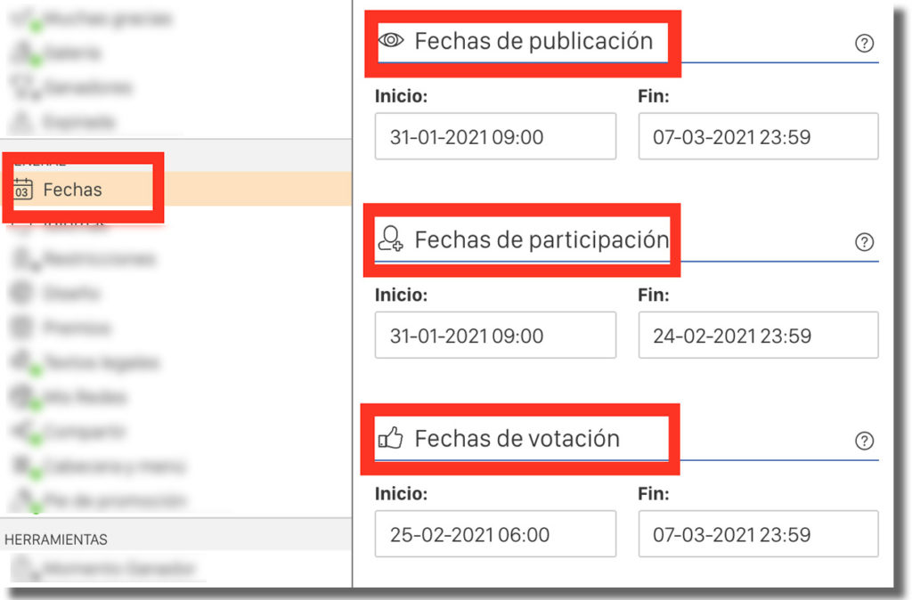 gestión de las fechas del concurso de vídeos