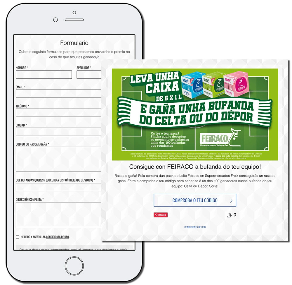 ejemplo de promoción con códigos ganadores tipo rasca y gana