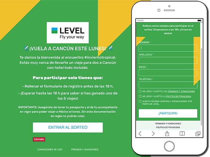 ejemplo de sorteo de un viaje con registro